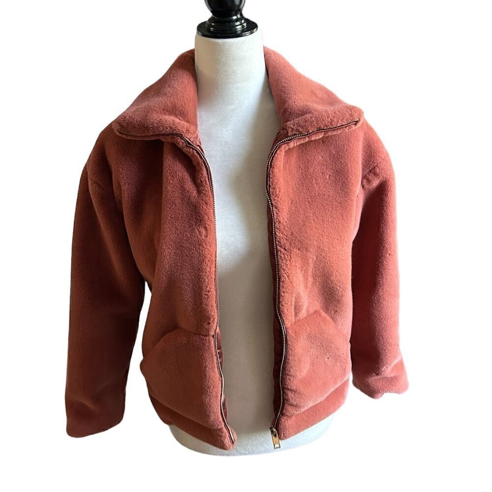 FOREVER 21 GIRLS Cinammon Coloured Faux Fur Cropped Zippered Fall Jacket US S